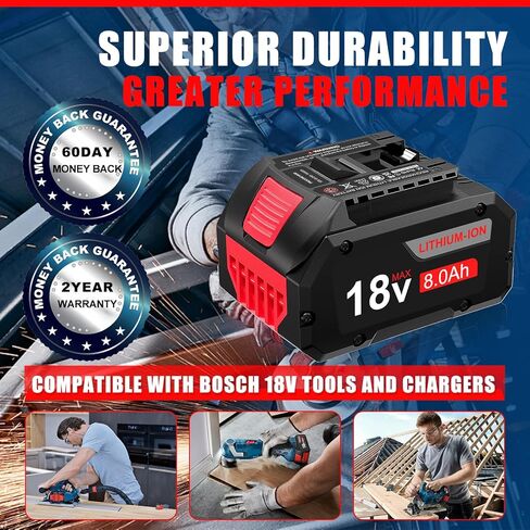 18V 8.0AH Lithium-ion بطارية استبدال Bosch 18V بطارية 8AH بطارية عالية الطاقة متوافقة مع أدوات وشحن BOSCH 18V in Kuwait