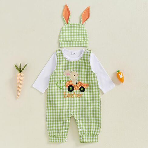 My First Halloween Baby Boy Outfit Newborn Pumpkin Romper + Plaid Overalls+ Hat 3Pcs Infant Boy Fall Clothes in Kuwait