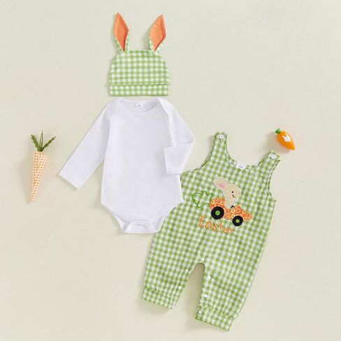 My First Halloween Baby Boy Outfit Newborn Pumpkin Romper + Plaid Overalls+ Hat 3Pcs Infant Boy Fall Clothes in Kuwait