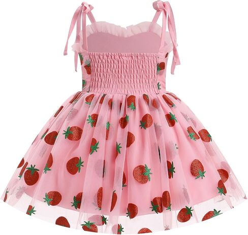 IDOPIP Toddler Baby Girls Strawberry Heart Tutu Dress Summer Sleeveless Smocked Backless Princess Birthday Party Dresses 1-6T in Saudi Arabia
