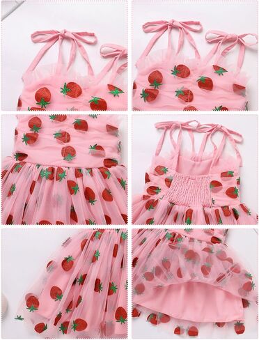 IDOPIP Toddler Baby Girls Strawberry Heart Tutu Dress Summer Sleeveless Smocked Backless Princess Birthday Party Dresses 1-6T in Saudi Arabia