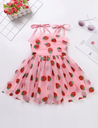 IDOPIP Toddler Baby Girls Strawberry Heart Tutu Dress Summer Sleeveless Smocked Backless Princess Birthday Party Dresses 1-6T in Saudi Arabia