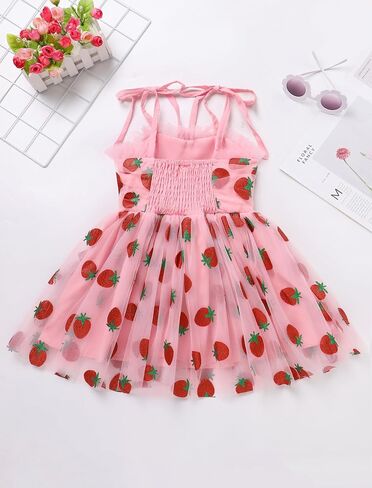 IDOPIP Toddler Baby Girls Strawberry Heart Tutu Dress Summer Sleeveless Smocked Backless Princess Birthday Party Dresses 1-6T in Saudi Arabia