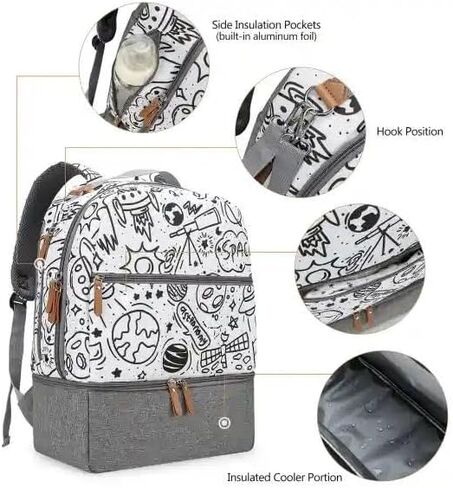 Village of Many Waterproof Stylish Baby Diaper Bag Backpack, Medium Capacity, Insulated Pockets (Black/Brown) in Saudi Arabia