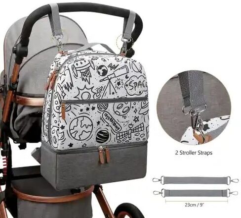 Village of Many Waterproof Stylish Baby Diaper Bag Backpack, Medium Capacity, Insulated Pockets (Black/Brown) in Saudi Arabia