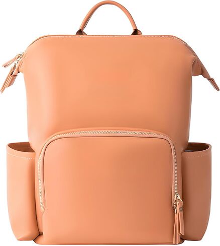 Faux Leather Diaper Bag Backpack with Waterproof Pockets,Stroller Buckle and Changing Pad - 35L Large Mommy Bag for Boy and Girl - Stylish Baby Shower Gifts (Apricot) in Kuwait