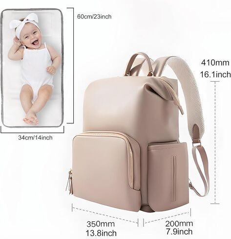 Faux Leather Diaper Bag Backpack with Waterproof Pockets,Stroller Buckle and Changing Pad - 35L Large Mommy Bag for Boy and Girl - Stylish Baby Shower Gifts (Apricot) in Kuwait