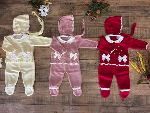 3-Piece Baby Knit Outfit Set with Bows for Boys and Girls - Made in Spain in Kuwait