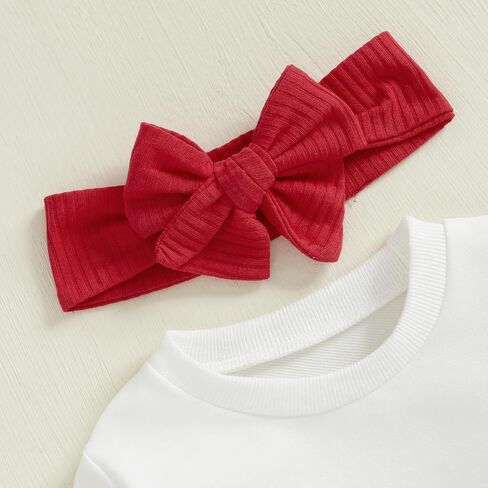 Toddler Baby Girl Valentines Day Outfits Letter Embroidery Long Sleeve Sweatshirt Ribbed Flare Pants Headband Sets in Kuwait