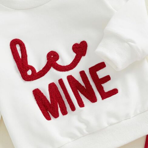 Toddler Baby Girl Valentines Day Outfits Letter Embroidery Long Sleeve Sweatshirt Ribbed Flare Pants Headband Sets in Kuwait