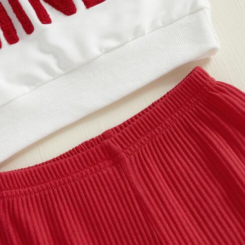 Toddler Baby Girl Valentines Day Outfits Letter Embroidery Long Sleeve Sweatshirt Ribbed Flare Pants Headband Sets in Kuwait