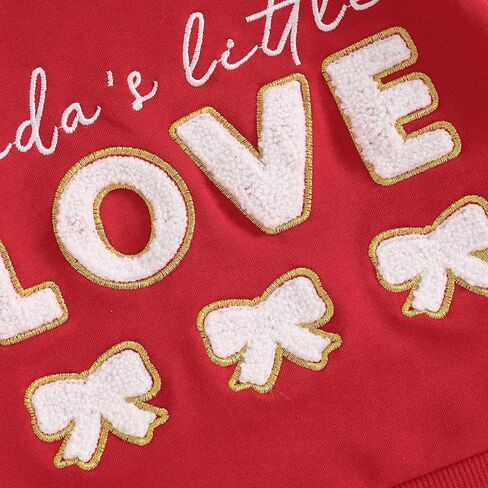 Toddler Baby Girl Valentines Day Outfits Letter Embroidery Long Sleeve Sweatshirt Ribbed Flare Pants Headband Sets in Kuwait
