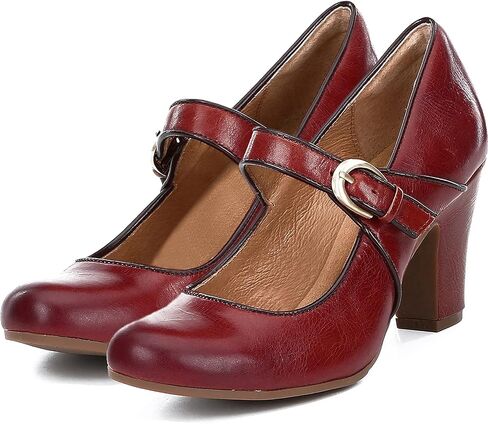 SHODENSE Women Vintage Chunky High Heel Mary Jane Shoes Round Closed Toe Ankle Strap Dress Sandals 3" Block Heels Mary Jane Lolita Pumps Two-Toned Patchwork Buckle Office Lady Wedding Retro 4-11 M US in Kuwait