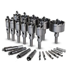 GSTK 20PCS Upgrade Heavy Duty Carbide Hole Saw Kit,with 5*Extra Titanium Plated Pilot Center Drill and 2* Spring，for Hard Metal, Stainless Steel, Iron