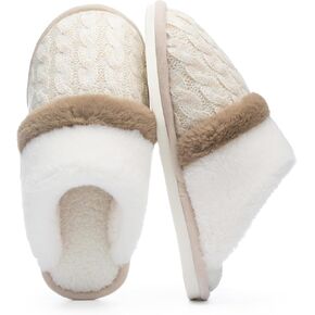 Fuzzy Slippers for Women Indoor and Outdoor Cozy Soft Women's Slipper Knit House Shoes with Memory Foam Anti-Skid Sole Gifts for Womens Mom Her Ladies