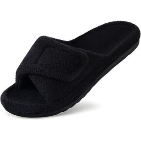 Litfun Women's Orthopedic Slippers with Arch Support Adjustable Open Toe House Shoes for Plantar Fasciitis, Black 40