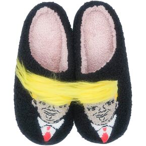 Trump Slippers with Hair,Funny Trump Wig Slippers Cute Unisex House Fuzzy Shoes Animal Plush Slippers for Women&Men