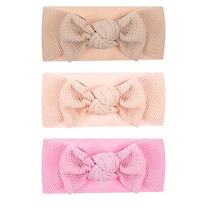 3 Pcs Baby Headbands, Soft Baby Girl Headbands Stretchy Baby Girl Bows Headbands Bows for Baby Girls Handmade Newborn Bows Headbands for Newborn Infant Toddler (Skin Color, Pink, Khaki)