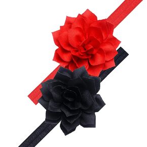 Petal Flower Headbands for Baby Girls - Toddler Stretchy Elastic Hair Accessories (Red + Black, Small)