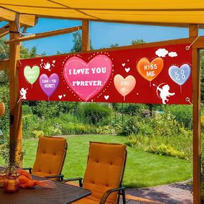 Happy Valentine's Day Theme Banner Decoration Red Rose Banners Photography Background Party Decoration Supplies for Valentine's Day Wedding Anniversary 78 x 17Inch