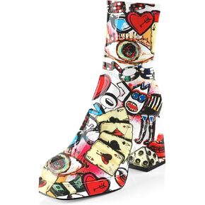 يا Mispares منصة المرأة في الكاحل أحذية Square Toe عالية الكعب الكعب الكعب الكعب القصيرة Gogo Boots Comfort Party Bootie Shoes للنساء مع سحاب جانبي