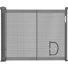 Retractable Baby Gates No Crawling Under Mesh 78.7" Wide - Extra Wide Pet Dog Gate Indoor with Cat Door 34" Tall - Dog Fence for The House, Mesh Baby Gates for Staris, Hallways, Doorways (Grey)