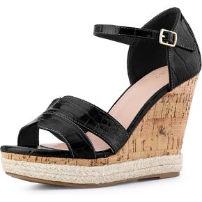Allegra K Women's Ankle Strap Wood Wedges Platform Wedge Heel Sandals