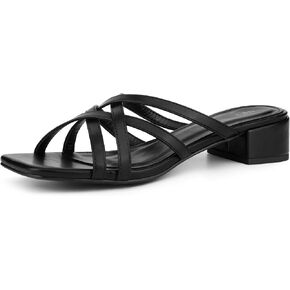 Perphy Square Toe Cross Strap Block Heel Slide Sandals for Women