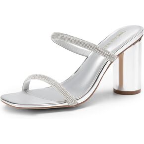 DREAM PAIRS Women's Square Open Toe Block Heels Two Strap Slip On High Heeled Slides Sandals in Kuwait