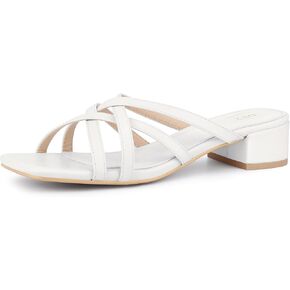 Perphy Square Toe Cross Strap Block Heel Slide Sandals for Women