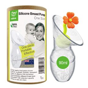 Haakaa Silicone Breast Pump with Flower Stopper 100% Food Grade Silicone BPA PVC and Phthalate Free (3.5oz/100ml) (Orange)