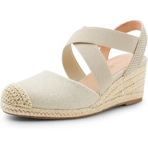 DREAM PAIRS Womens Close Toe Espadrilles Platform Slip on Elastic Criss Cross Straps Dressy Wedges Sandals