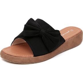 getmorebeauty Women's Cute Bow Wedge Sandals Slip On Open Toe Mules Clogs Slides Sandals Summer Shoes