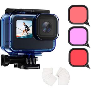 Waterproof Housing Case for GoPro Hero13/12/11/10/9 Black Waterproof Action Camera with Dive Filter, GoPro Underwater Protective Dive 3 Pack Color Correction Lens Filter Accessories Kit