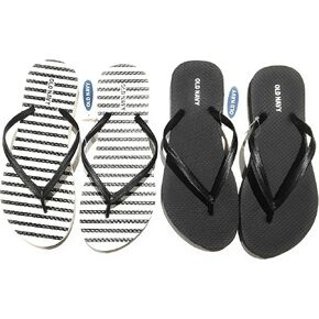 Old Navy Flip Flop Sandals for Woman, Great for Beach or Casual Wear (9, Black Stripe and Black)