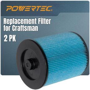 POWERTEC 17912 Cartridge Filters for Craftsman 2PK, Fits Craftsman 17816, 17907 Most 5 Gallon and Above Wet/Dry Vacs from 1988 onwards, Craftsman Material Vac Replacement Filters (75091)
