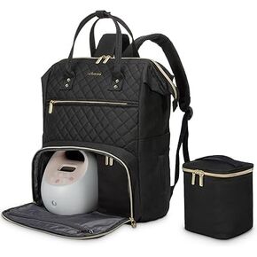 LOVEVOOK Breast Pump Backpack with Cooler Bag, Quilted Breast Pump Bags Fits Spectra S1, S2 Medela, Travel Double Layer Pumping Bag for Working Moms with 15.6" Laptop Pocket, Black in Saudi Arabia