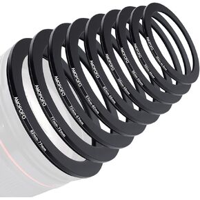 9pcs Step Down Ring Set,Camera Lens Adapter Ring 82-77mm/77-72mm/72-67mm/67-62mm/62-58mm/58-55mm/55-52mm/52-49mm/49-40.5mm.Made of CNC Machined Aluminum