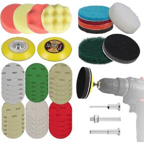 46 Pcs Car Headlight Restoration Kit, 3 Inch Drill Polishing Kit Sanding Attachment for Car Headlights Lens, Wet Dry Sandpaper with Buffing Pads with Rotary Tools for Automotive Resin Expoxy