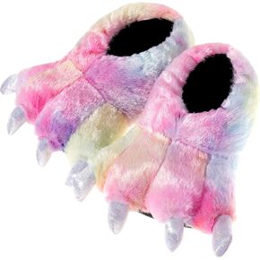 Pink Dinosaur Slippers For Women's Shoes Adult Monster Dino slippers Unisex Soft Plush Home Slippers Animal Costume Paw Claw Shoes Bear Claw Women Slippers