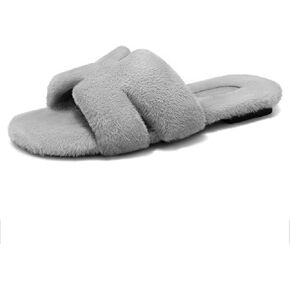 Women's Open Toe Slippers Fuzzy House Slippers Comfy Faux Fur House Shoes Indoor and Outdoor