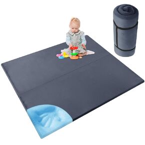 HOMBYS 59x71 Fodable Memory Foam Play Mat for Playpen,Thick 1" Thick Baby Play Mat for Floor,Padded Play Mat with Non-Slip Backing,Soft Tummy Time Mat,Baby Crawling Mat for Toddlers,Playmate for Baby