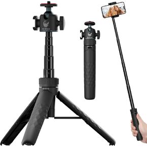 Extendable Mini Camera Tripod with 360° Ball Head, 4 Levels Adjustment Cold Shoe Metal Table Tripod, Lightweight Portable Travel Tripod Selfie Stick with 1/4 Inch Screw for DSLR Action Camera