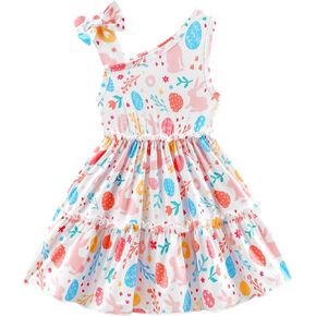 Little Girls Floral Dress - One Shoulder Twirl Tiered A-Line Toddler Party Dress Kids Summer Outfits for 2-8 Years