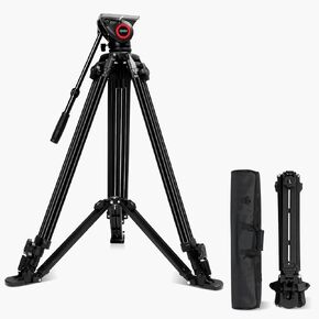 GVM Camera Tripod with Fluid Head, 72″ Video Tripod Heavy Duty Aluminum Camera with Base Fixed Bracket for Camcorders,Camera Slider, SLR Cameras, Max Load 17lb