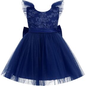 IBTOM CASTLE Baby Girls Tutu Dress Princess Flutter Sleeve Floral Lace Birthday Party Bowknot Flower Sundress Wedding