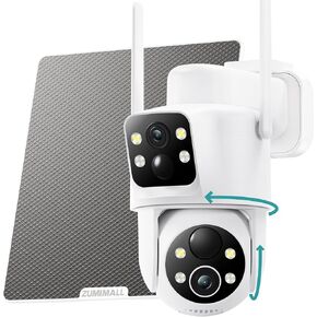 ZUMIMALL Security Cameras Wireless Outdoor with Dual Lens, 360° PTZ Solar Camera for Home Security, 2K Color Night Vision/AI Detection/2-Way Talk/2.4GHz WiFi/Siren & Light Alarm/IP66/Cloud/Alexa