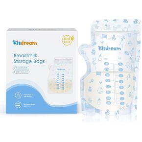 Storage Breastmilk Bags for Baby with Container Spout & Thickened Design, Large Capacity 8 OZ, 100 Count Milk Storage Bags for Easy Labeling, Double Zipper Seal & Fits All adapters BPA-Free