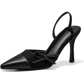 Coutgo Womens Slingback High Heels Bow Tie Closed Pointed Toe Sexy Stiletto Two Tone Dress Pumps Shoes in Kuwait