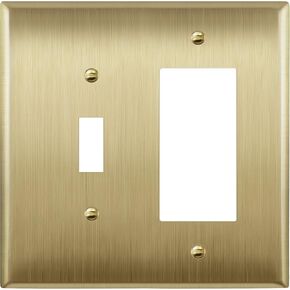 LIDER Combination Toggle Switch and Decorator Receptacle Metal Wall Plate, Corrosion Resistant, Mid-Size 2-Gang 4.88" x 4.92", 201 Stainless Steel, LMWP-1131M-PB, Polished Brass